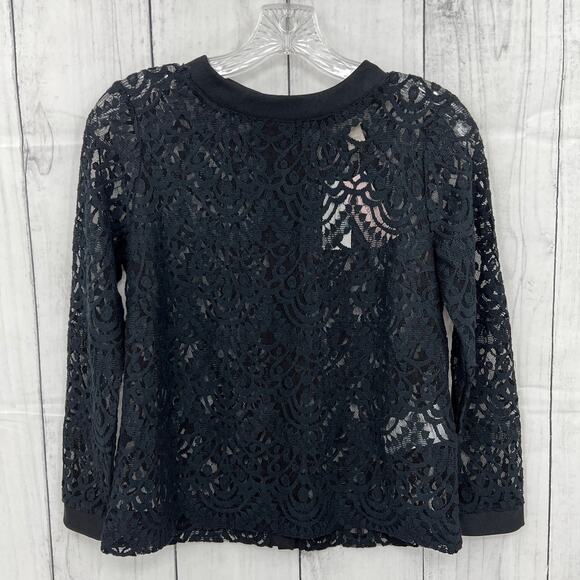 Banana Republic Tops - Banana Republic XS Petite NWT Black Scallop Lace Long Sleeve Sweats Blouse Top